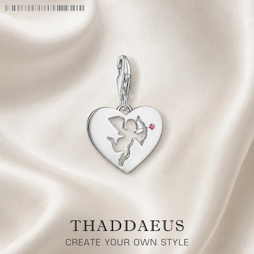 Thaddaeus Cupid Heart Dangle Charm — 925 Sterling Silver Romantic Pendant