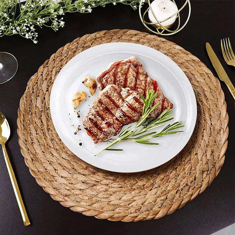 Handwoven Rattan Placemats — Round Heat Insulation Mats for Dining