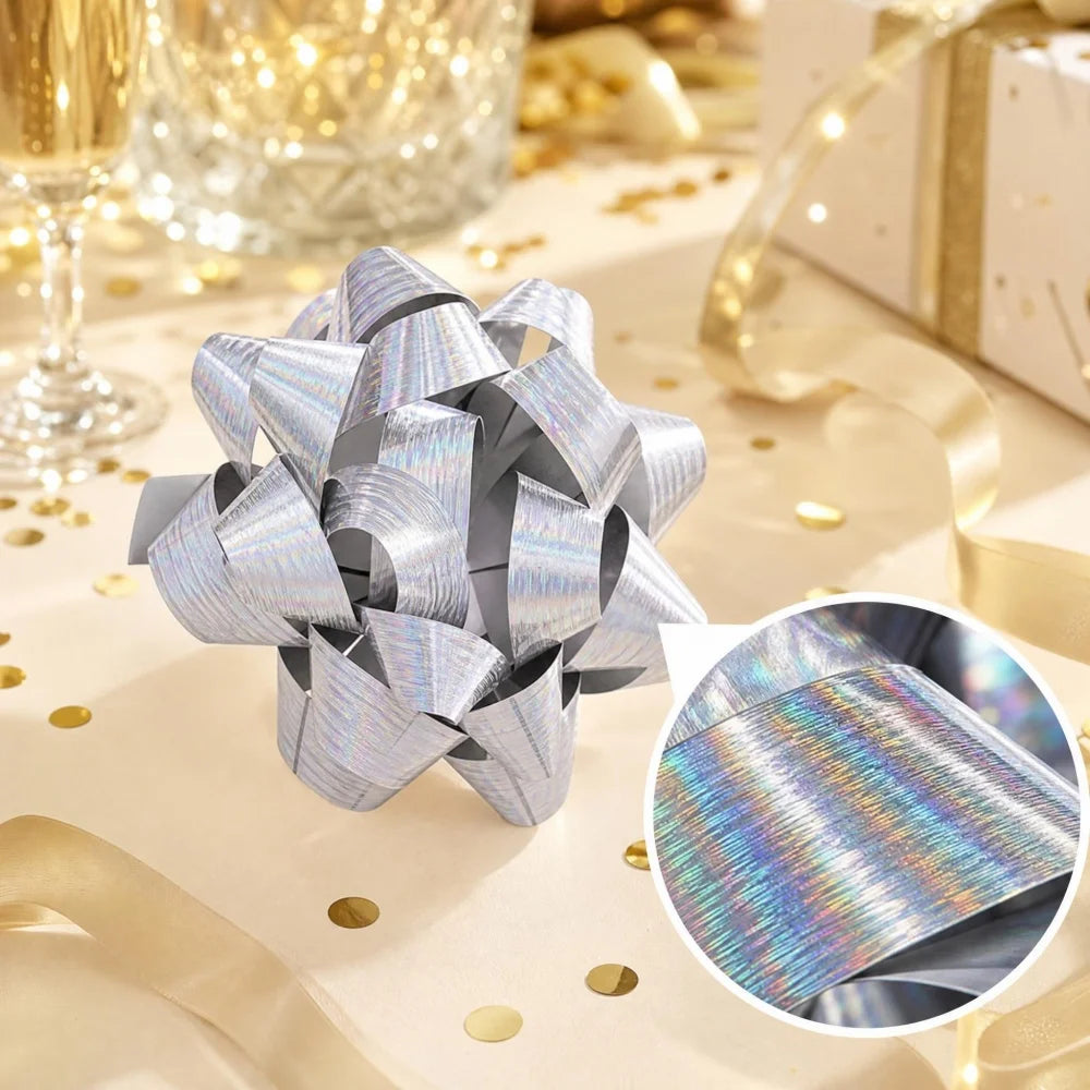 Metallic Star Flower Decorations — Festive Gift Wrapping Accents, 12 Pack