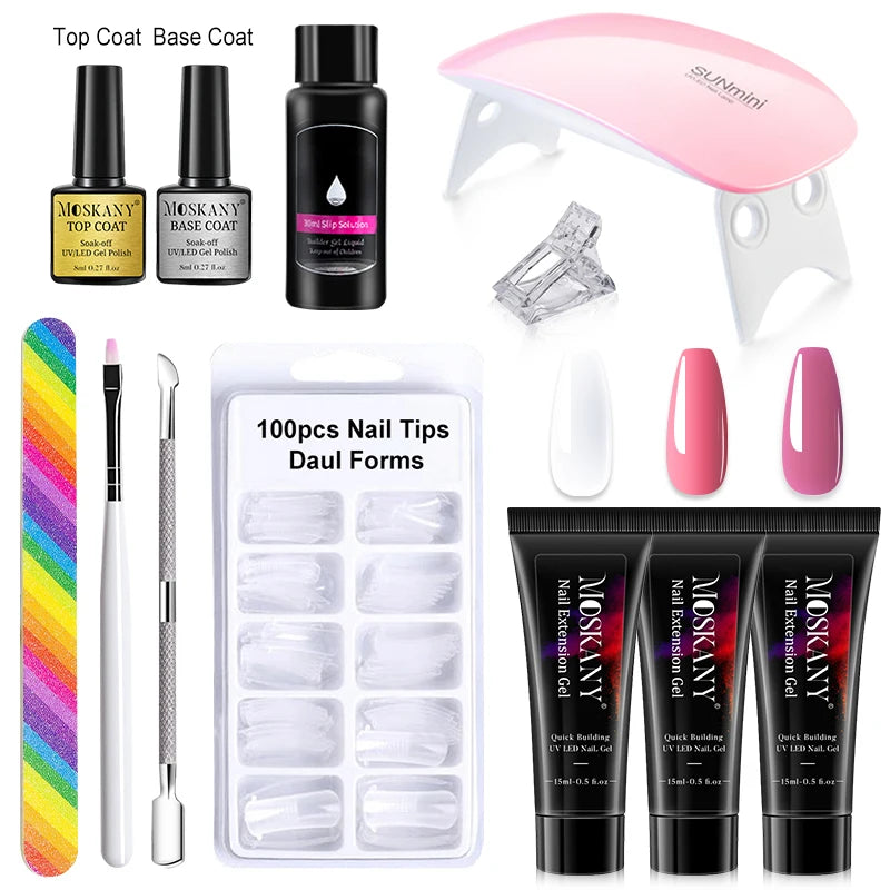 MOSKANY Poly Nail Gel Kit — Complete Manicure Set with LED Lamp