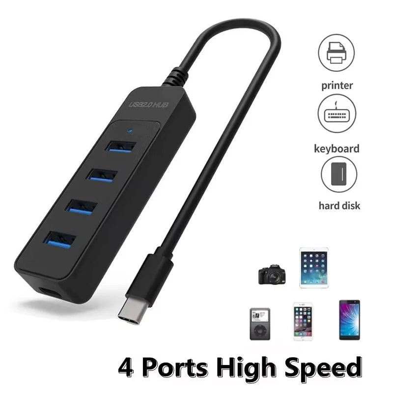 BKRYFUDWH USB 3.0 Type C Hub — 4-Port High Speed Multifunctional Splitter