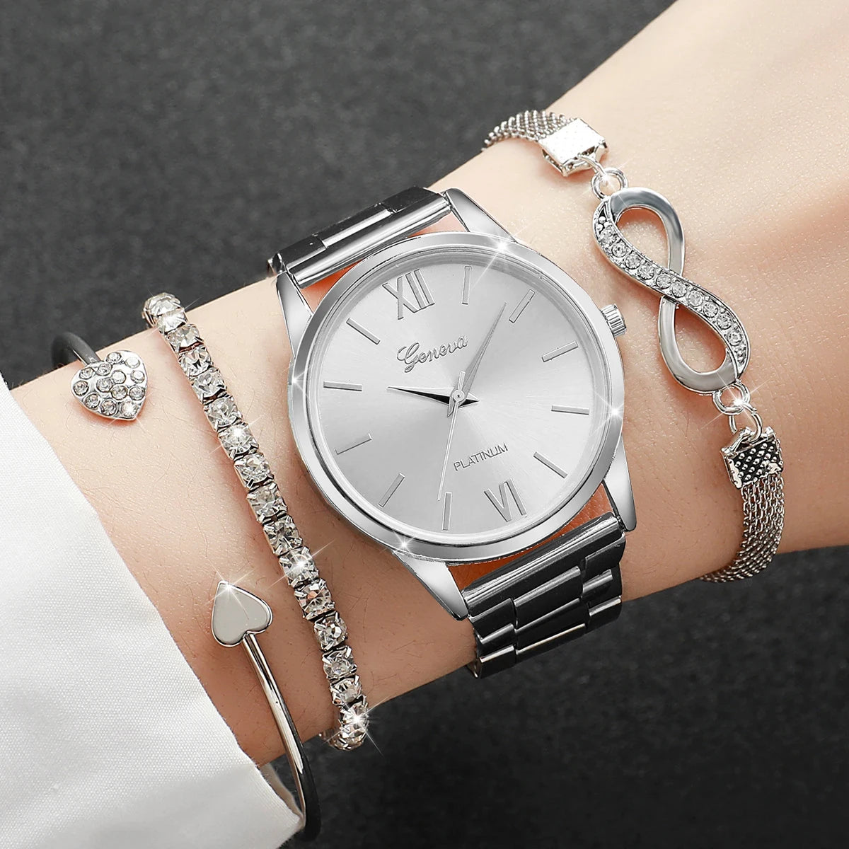 Women's Rhinestone Quartz Watch & Bracelet Set — Elegant Jewelry Accessory Kit