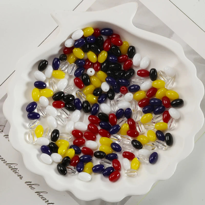 Oval Glass Rice Spacer Beads — Solid Color Jewelry Making Supplies