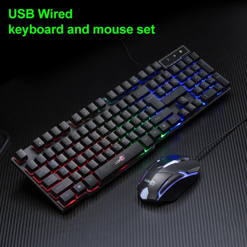 APAYADO Wired Keyboard and Mouse Combo — Colorful LED Backlit Gaming Set
