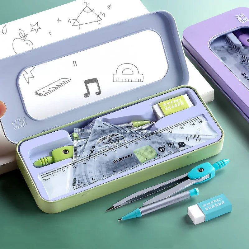 7-Piece Mathematical Ruler Set — Multi-Function Geometry Drawing Tools