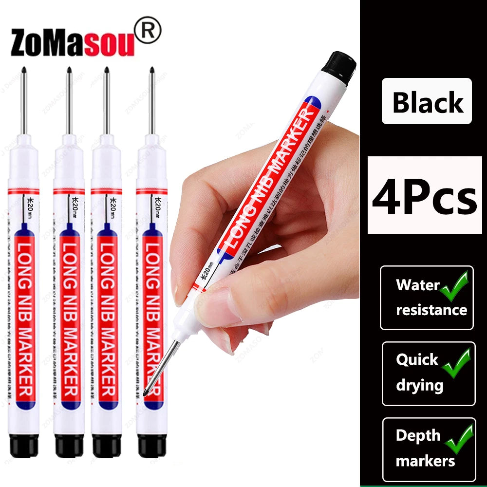 Deep Hole Marker Pen — Waterproof Long Head Woodworking Tool