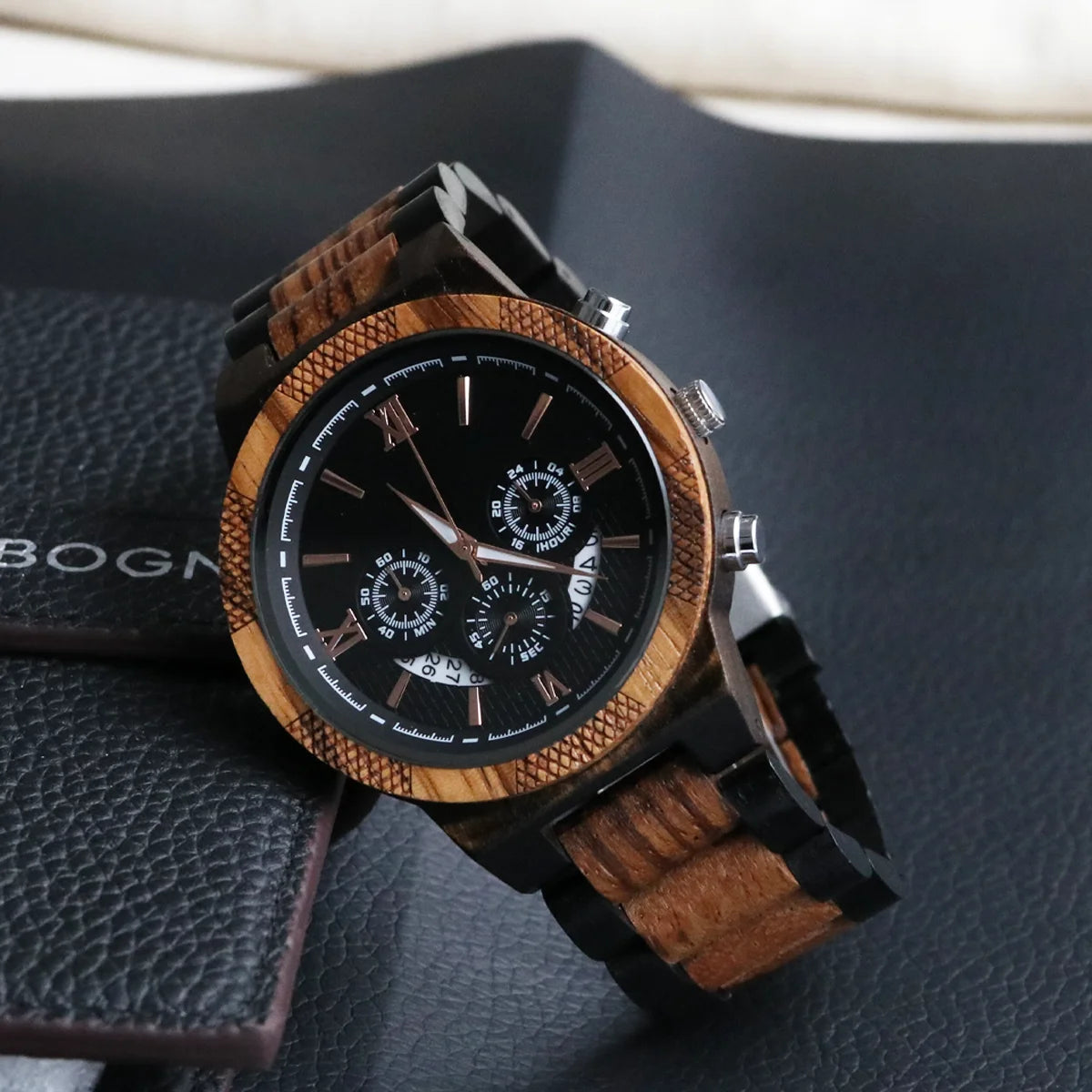 Rainch Red Sandalwood Men's Watch — Multifunction Quartz Wristwatch