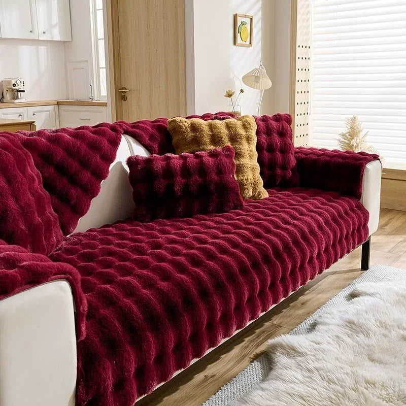 Plush Rabbit Sofa Cushion — Warm Non-Slip Padded Seat Cover