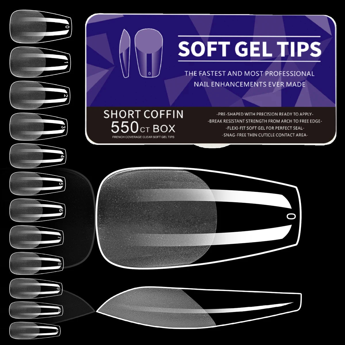 Soft Gel Nail Tips — Full Cover False Nail Extensions, 550 Pieces