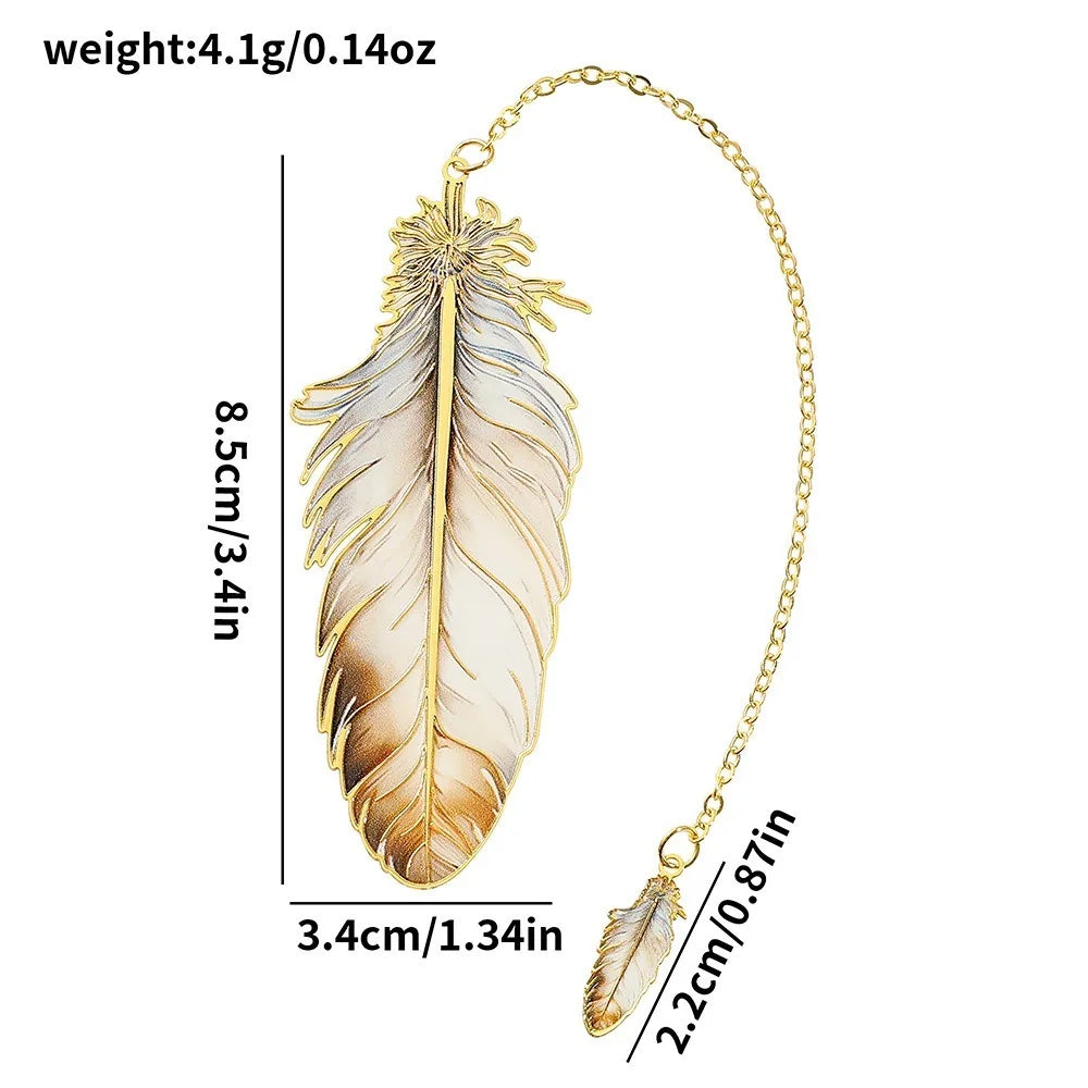Elegant Metal Feather Bookmark — Decorative Page Marker with Pendant