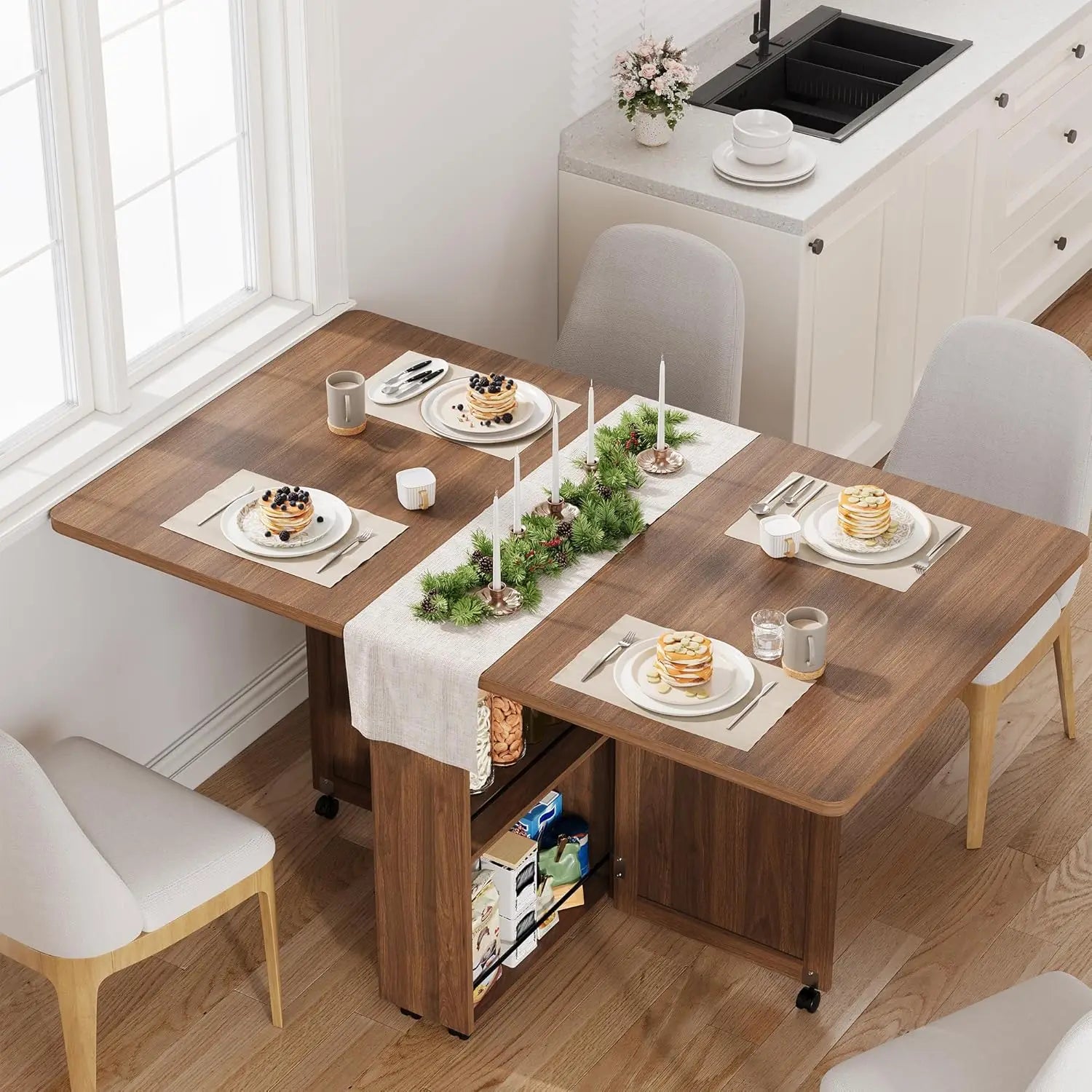Garvee Folding Dining Table — Space-Saving Square Design with Storage