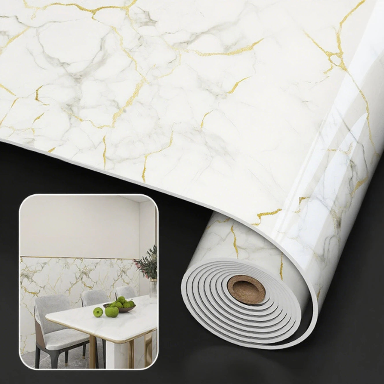 Marble Pattern Self-Adhesive Wallpaper — Waterproof Foam Wall Sticker