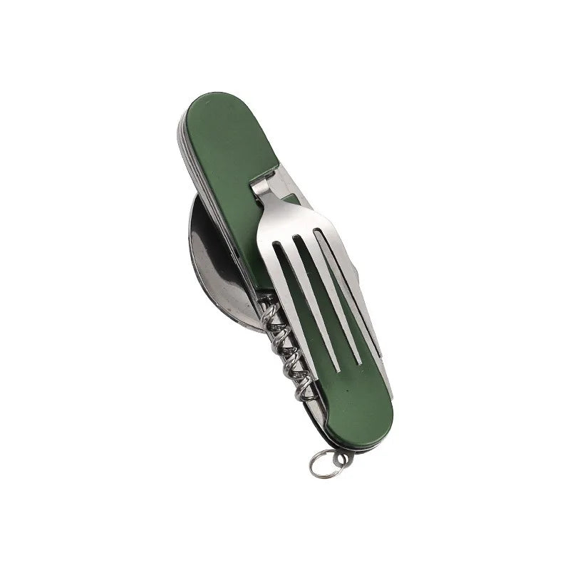 6-in-1 Stainless Steel Camping Cutlery Set — Portable Folding Outdoor Kit