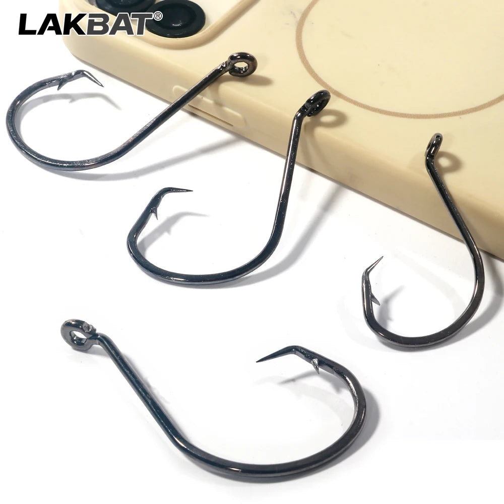 LAKBAT 7385 Inclined Circle Fishing Hooks — High Carbon Steel Barbed Tackle