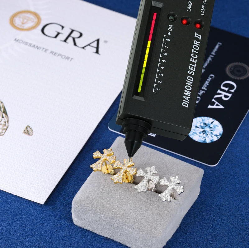 ICEOUTBOX Moissanite Cross Stud Earrings — S925 Sterling Silver Jewelry