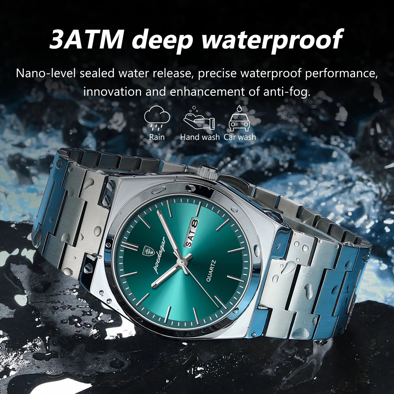 POEDAGAR Luxury Men's Quartz Watch — Stainless Steel Waterproof Wristwatch