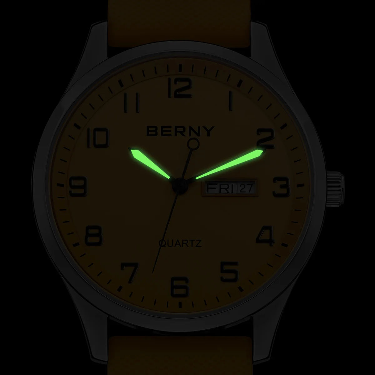 BERNY Men's Quartz Sport Watch — Casual Silicone Strap with Calendar