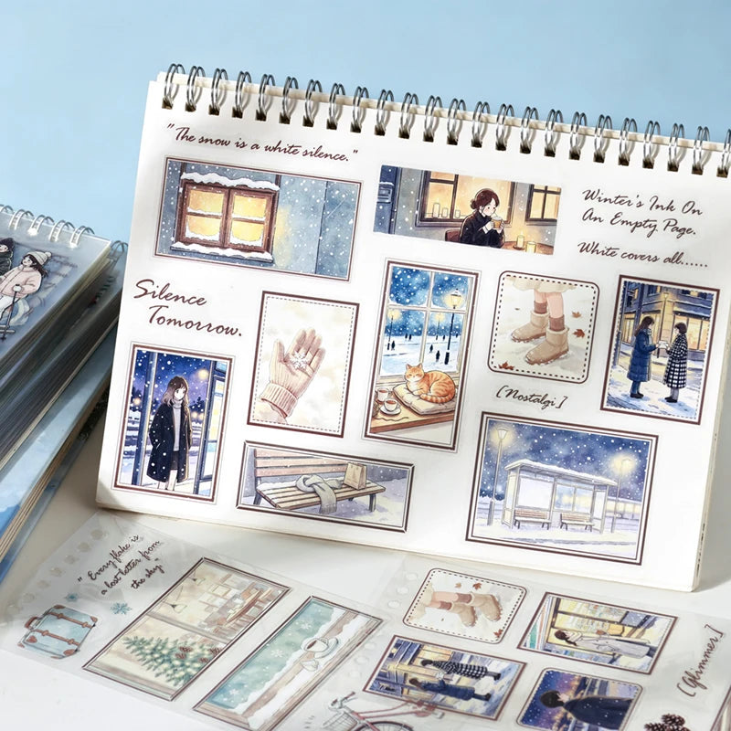 Winter Snow Scenery Sticker Sheets — 48 PET Die-Cut Decals for Scrapbooking