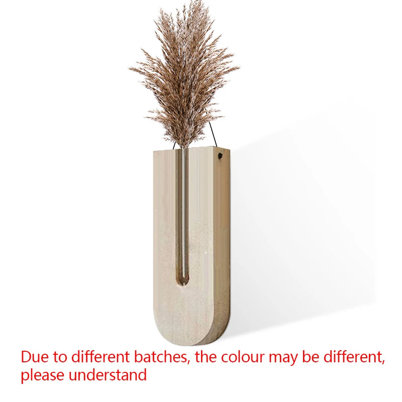 Wooden Hanging Plant Propagation Vase — Boho Wall Decor with Glass Tube