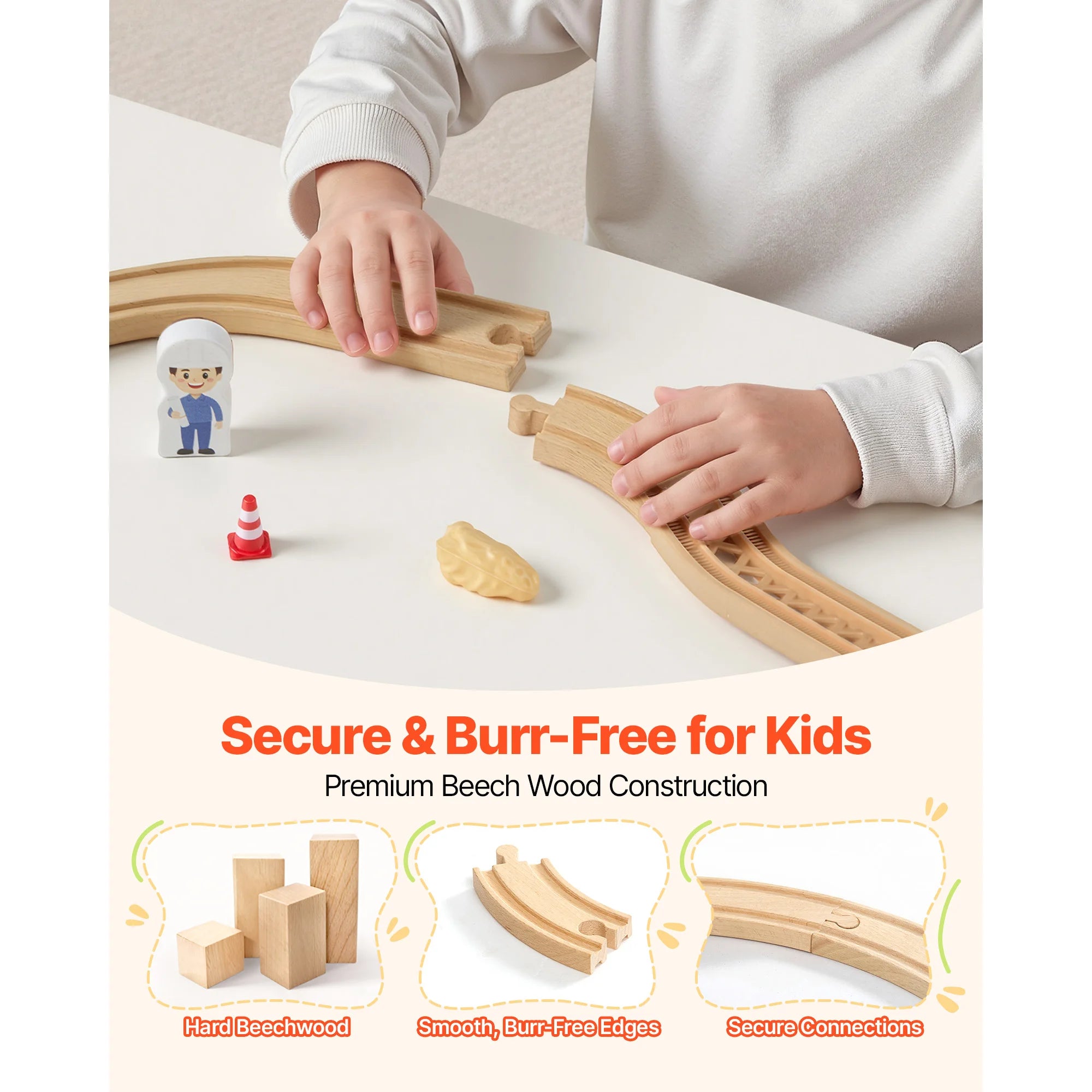 SucceBuy 70PCS Wooden Train Set — Magnetic Crane & Construction Railway Kit