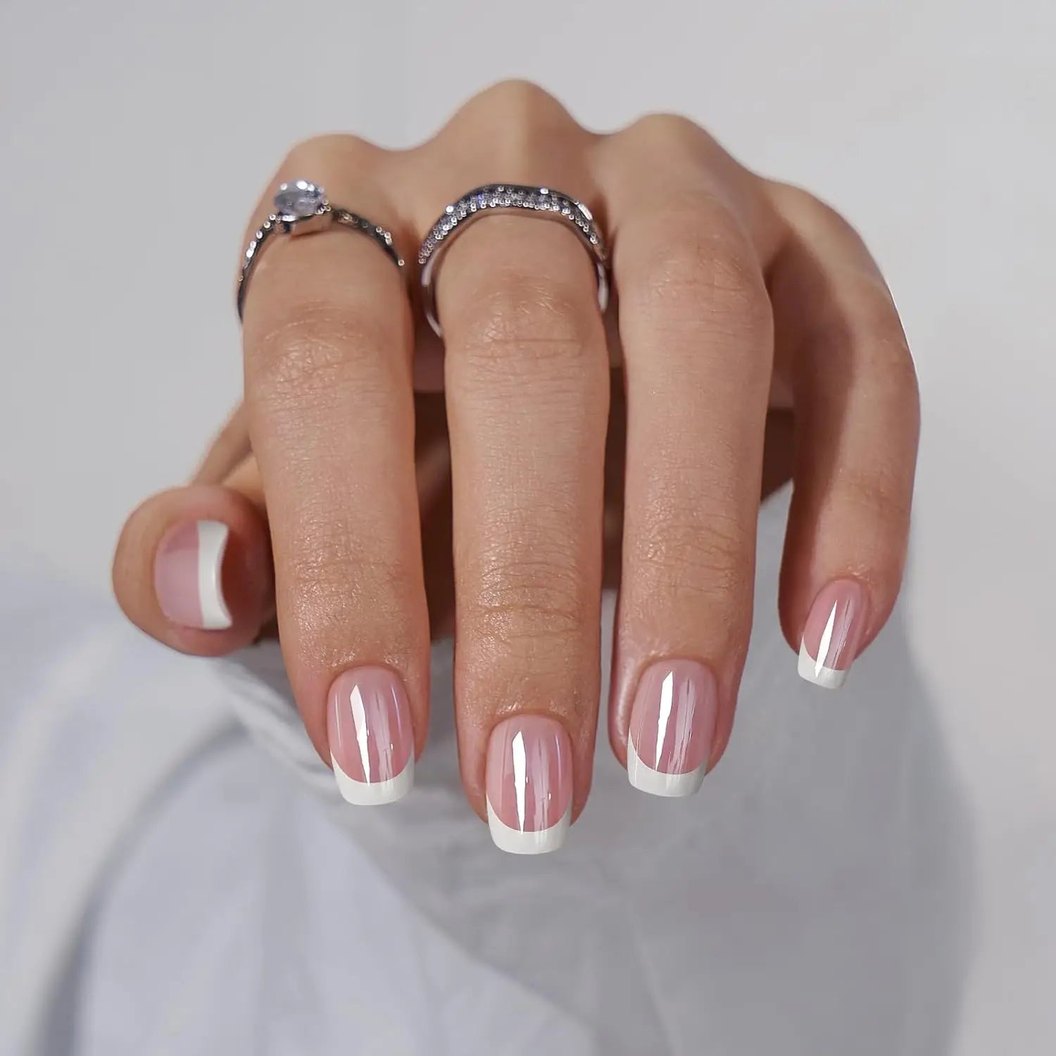 Short Square Press On Nails — 120 Piece French Style Set, White