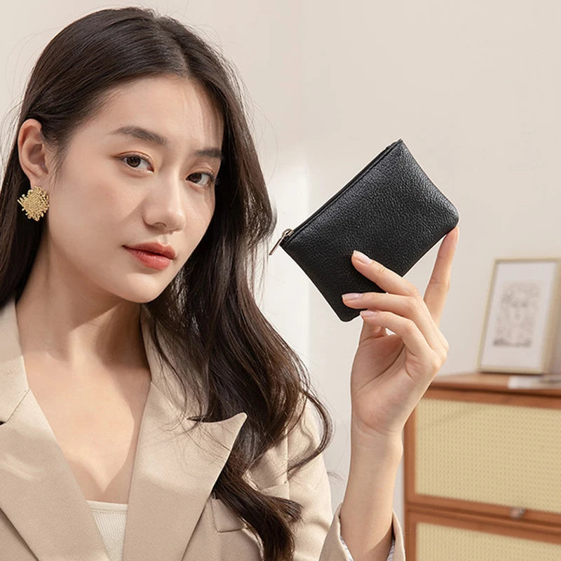 Retro Litchi Pattern Coin Purse — Compact PU Leather Zipper Pouch