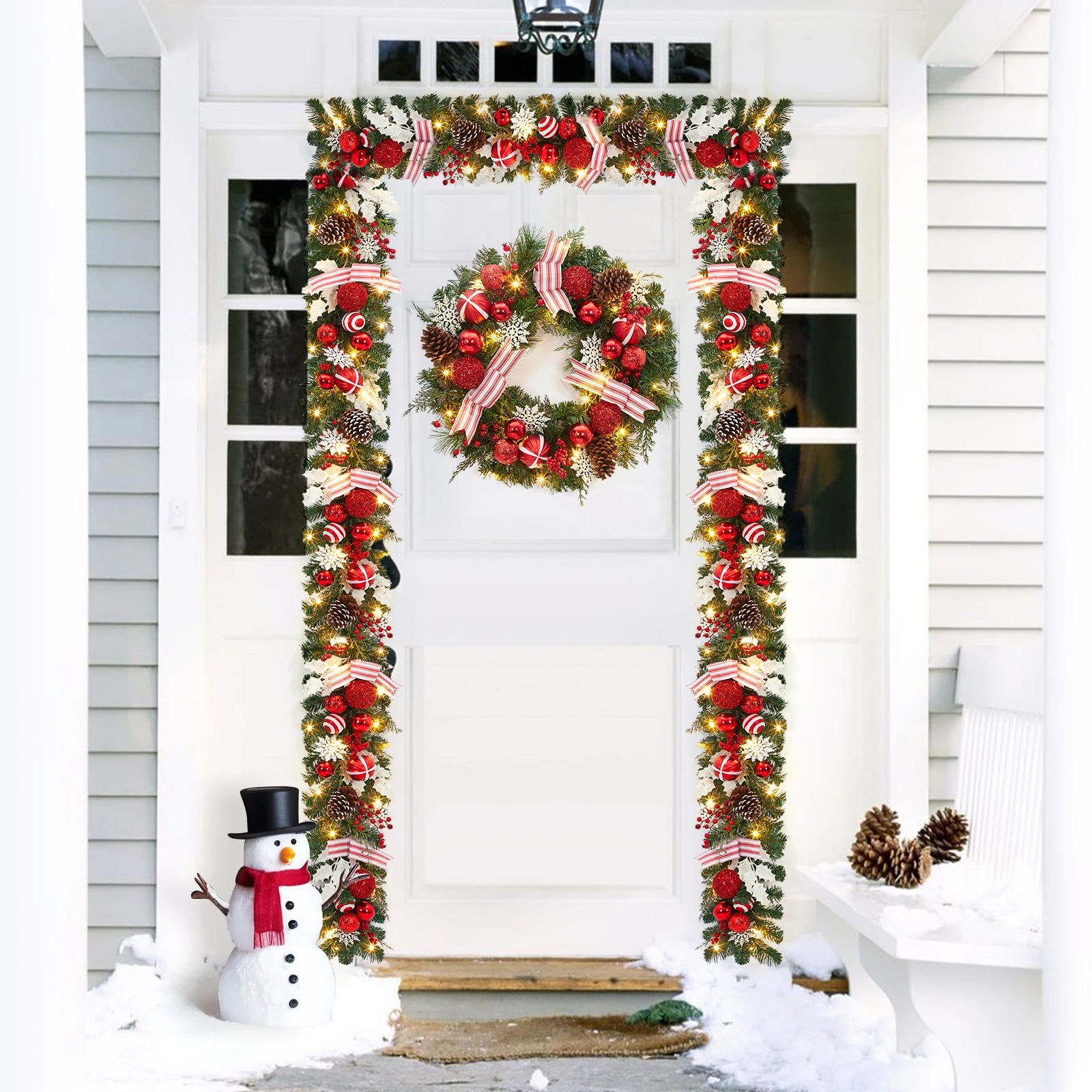 GAOMON 6ft Pre-Lit Christmas Garland — Festive LED Pine Greenery Decor