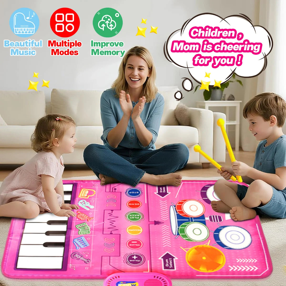 Musical Sensory Piano Mat — Interactive Keyboard and Drum Play Set