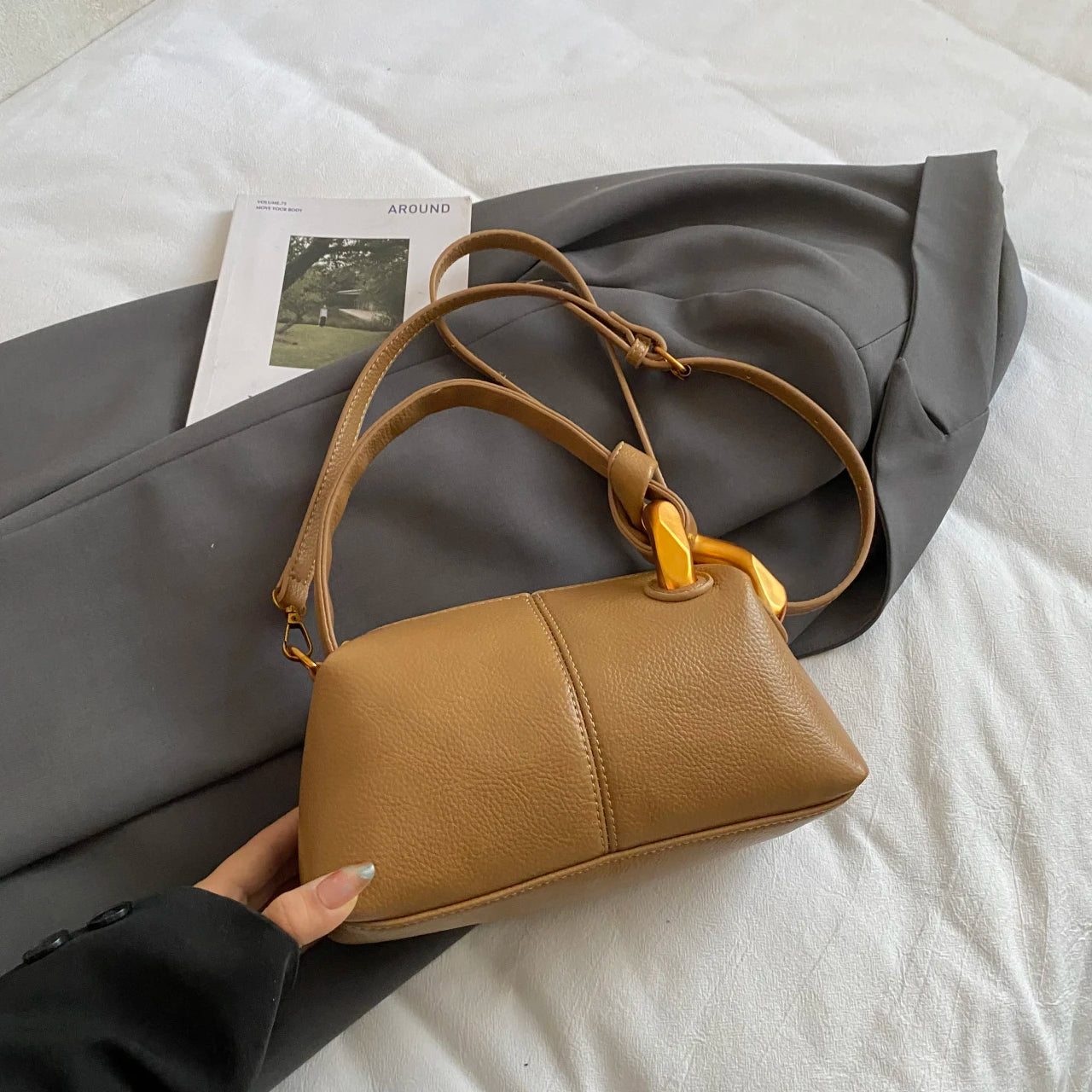 Textured PU Leather Clutch Bag — Versatile Shoulder & Crossbody Handbag