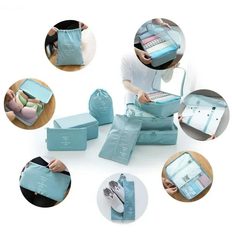 7-Piece Luggage Organizer Set — Travel Packing Cubes and Shoe Storage Bags