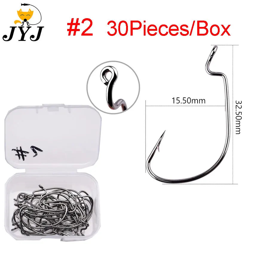 JYJ High Carbon Steel Offset Worm Hooks — Super Slide Fishhooks for Texas Rig