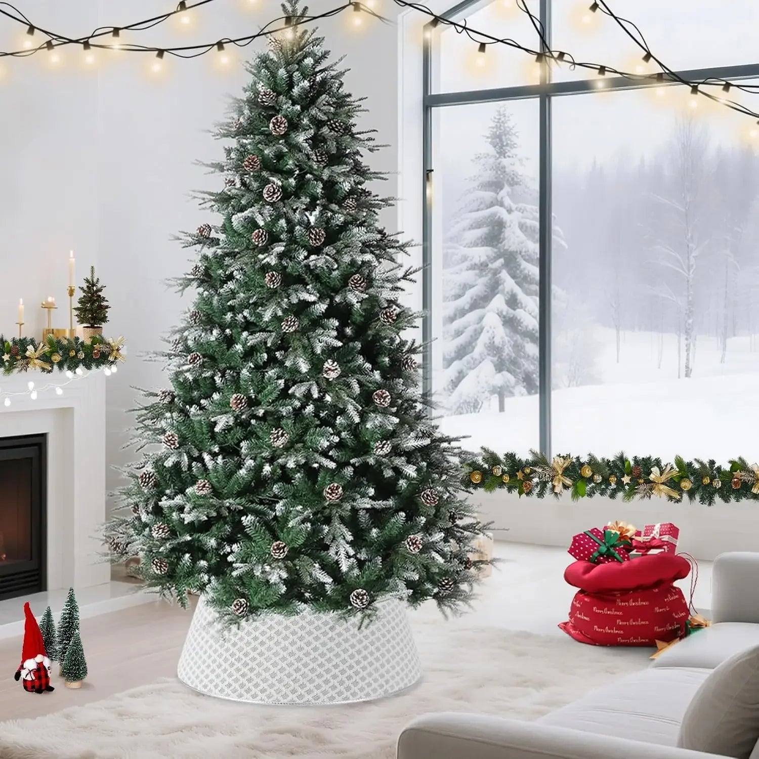 Diamond-Quilted Christmas Tree Collar — Elegant Stand Cover for Holiday Decor