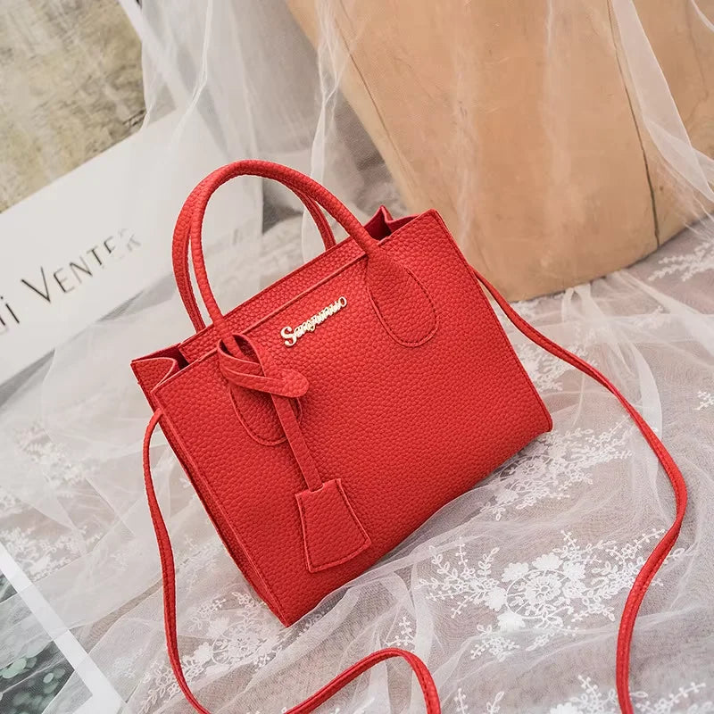 Lychee Grain Faux Leather Satchel — Versatile Triple-Use Handbag