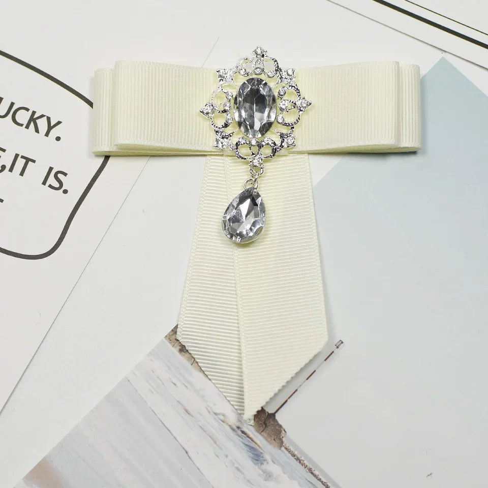 i-Remiel Ribbon Bow Brooch — Elegant Crystal Flower Pin for Women
