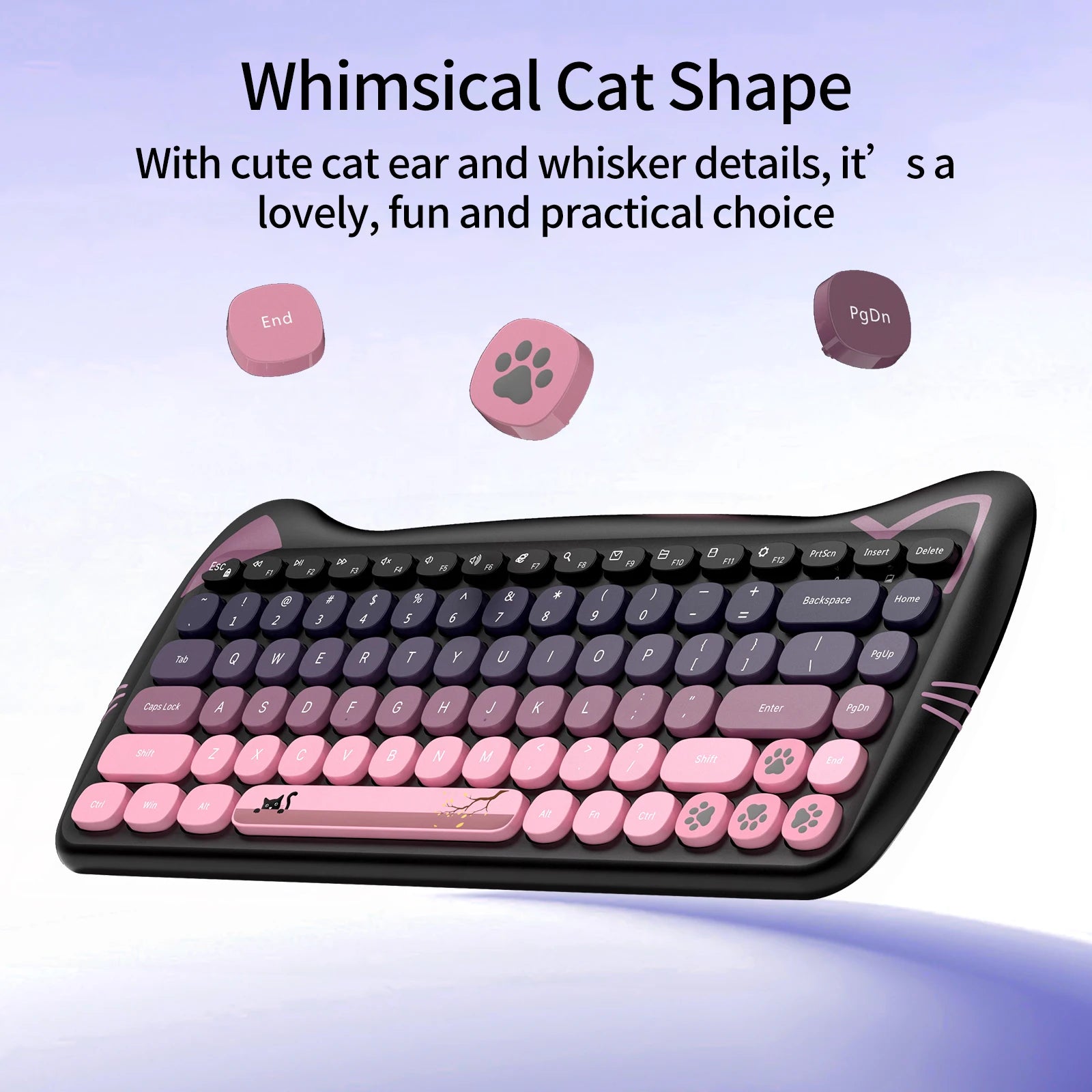 Geezer Wireless Silent Keyboard and Mouse Combo — Retro Cat Ear Design