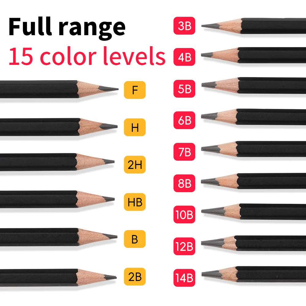 Professional Graphite Sketching Pencil Set — 12 Pieces for Shading and Drawing