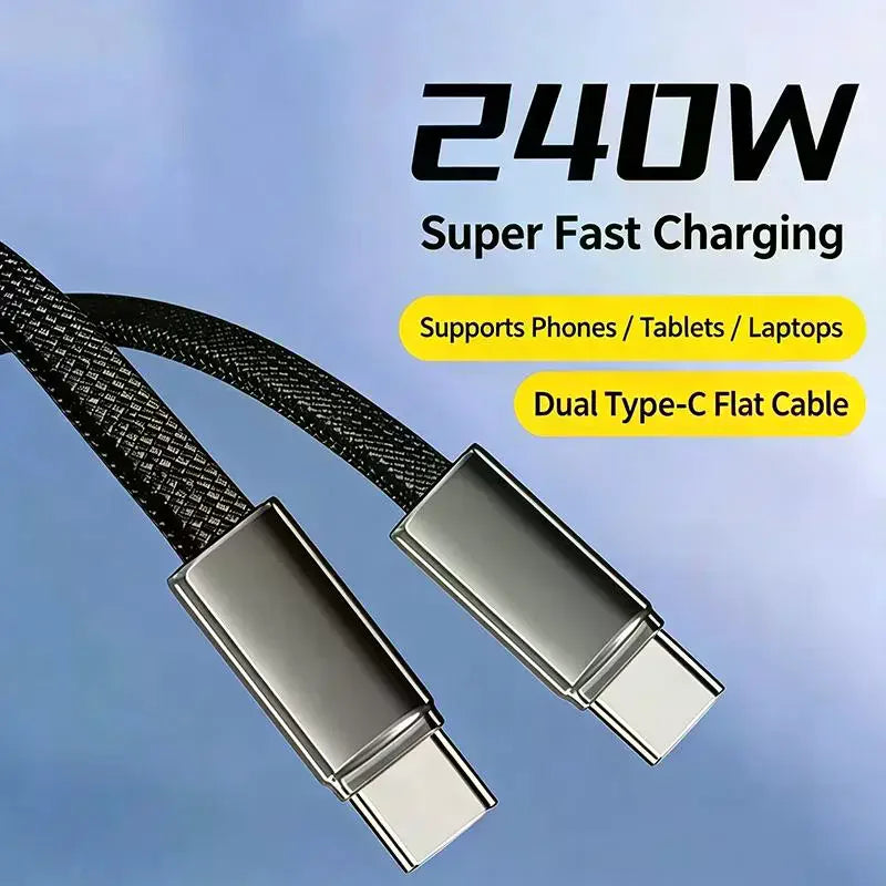 240W USB-C to USB-C Fast Charging Cable — Durable Braided Cord for Laptops and Phones