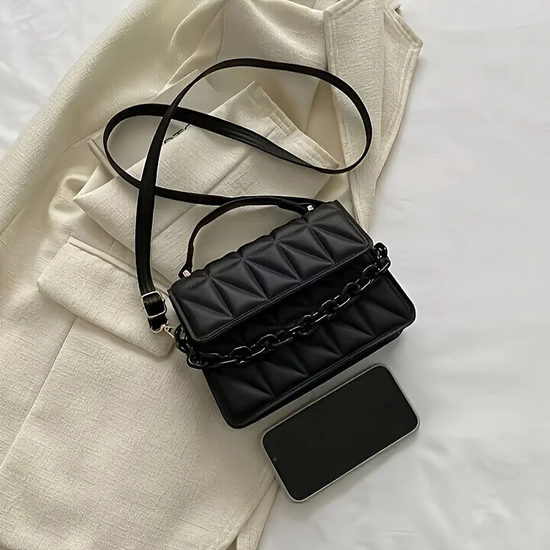 Women's Fashionable Crossbody Bag — Solid Color Handbag with Adjustable Strap