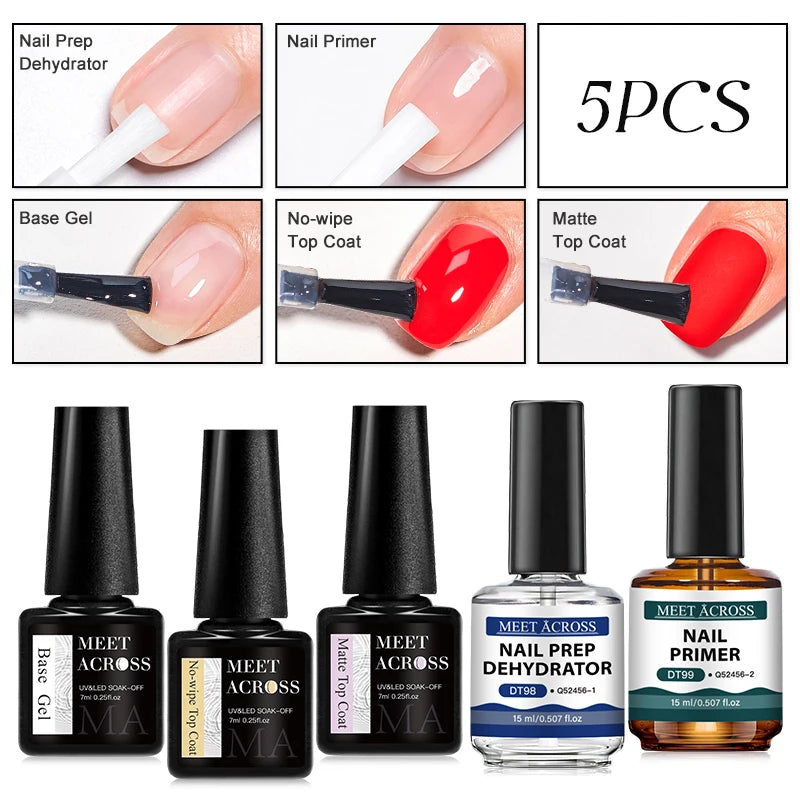 MEET ACROSS Nail Prep Dehydrate Kit — Long Lasting Gel Polish Set