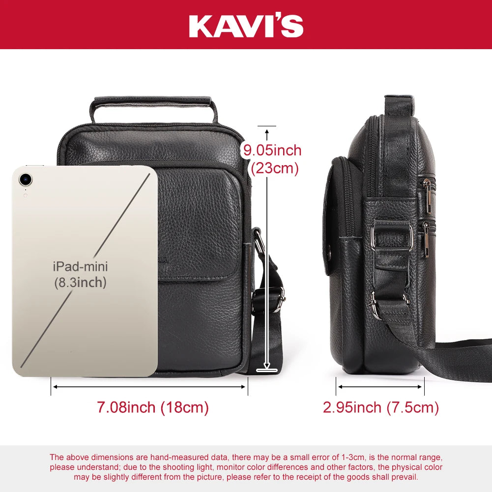 KAVI'S Genuine Leather Messenger Bag — Crossbody Shoulder Bag for iPad Mini