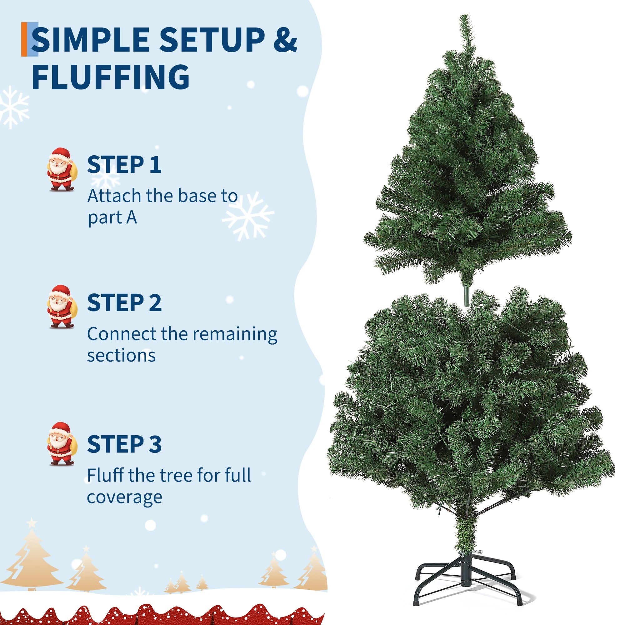 GAOMON 6ft Fraser Fir Artificial Christmas Tree — Prelit with 300 Multicolor LEDs