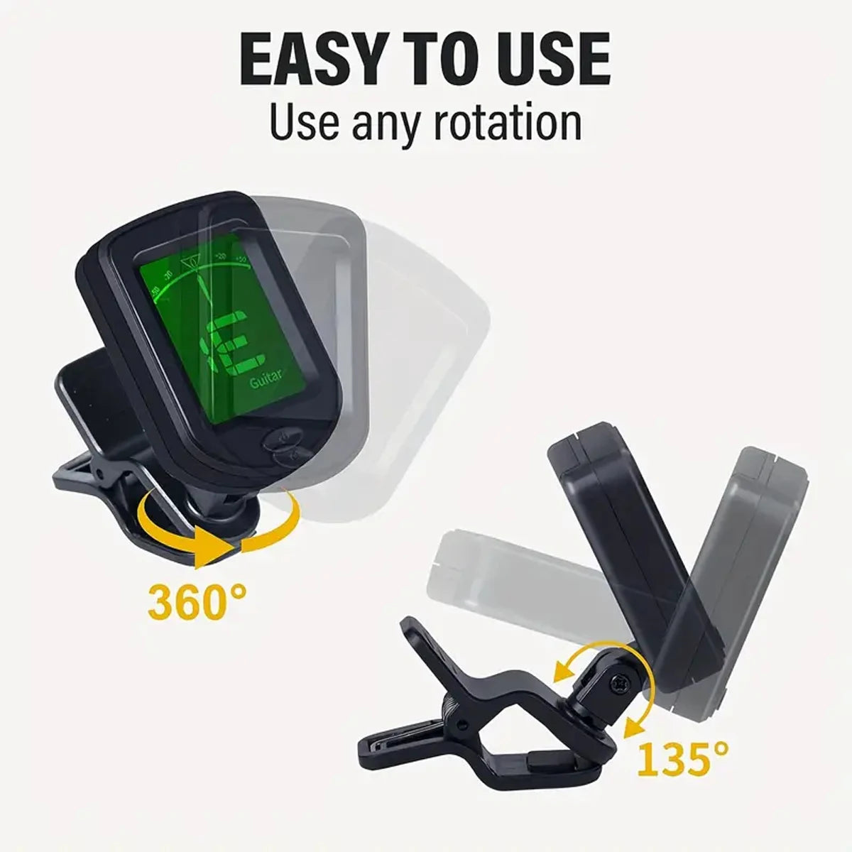360° Rotatable Clip-On Digital Tuner — Precision Instrument Tuner with 10 Picks