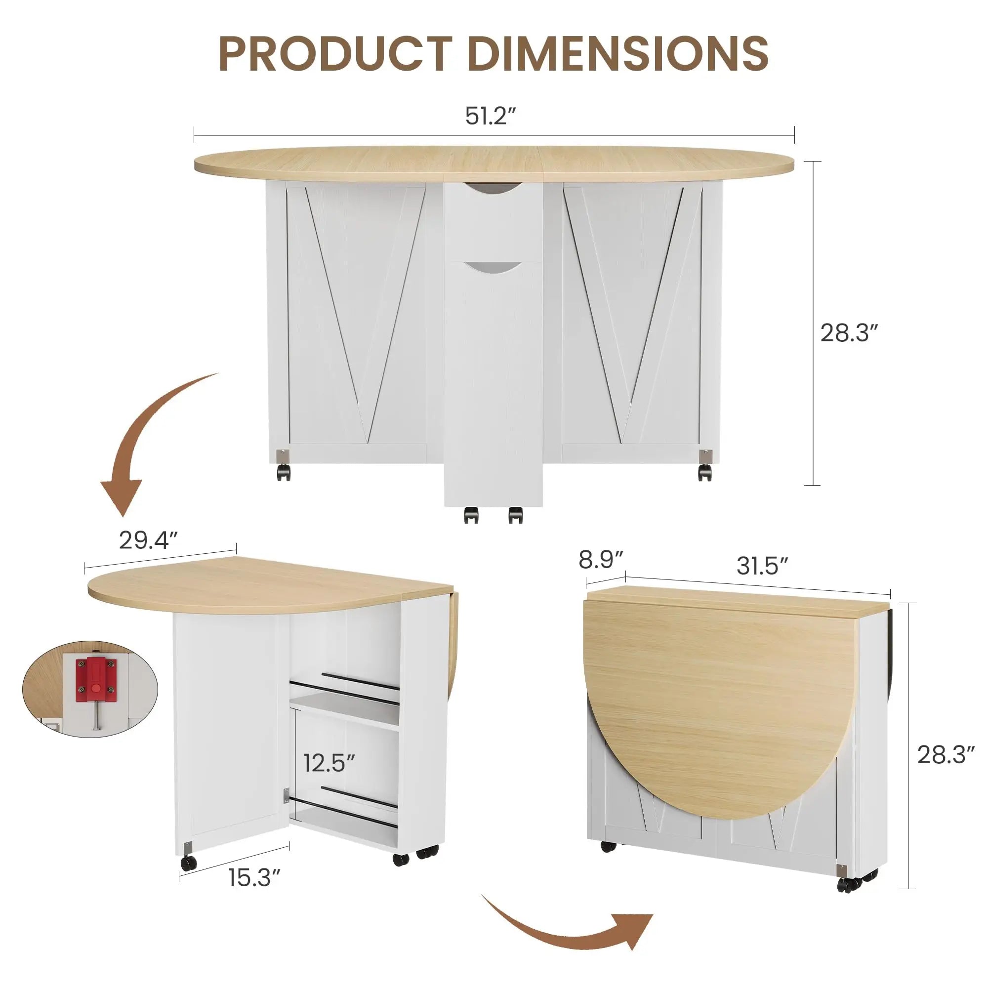 HiMISS 3-in-1 Folding Dining Table — Space-Saving Drop Leaf Design