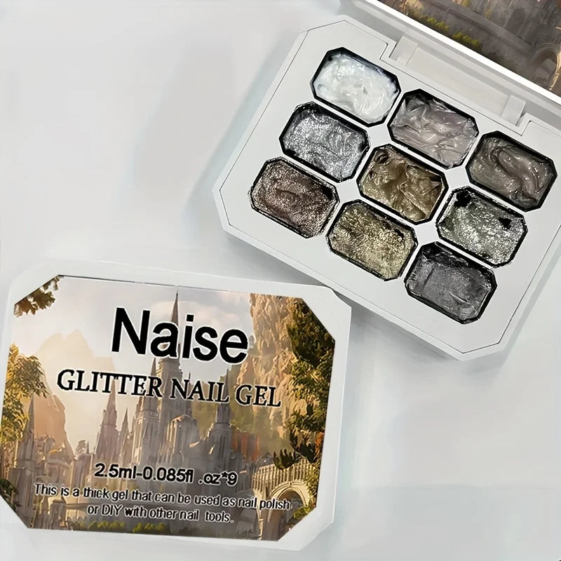 Solid Nail Polish Gel Set — Metallic Glitter & Reflective Finish