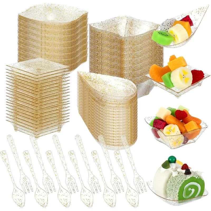 Gold Glitter Mini Appetizer Plate Set — 400 Piece Disposable Party Supplies