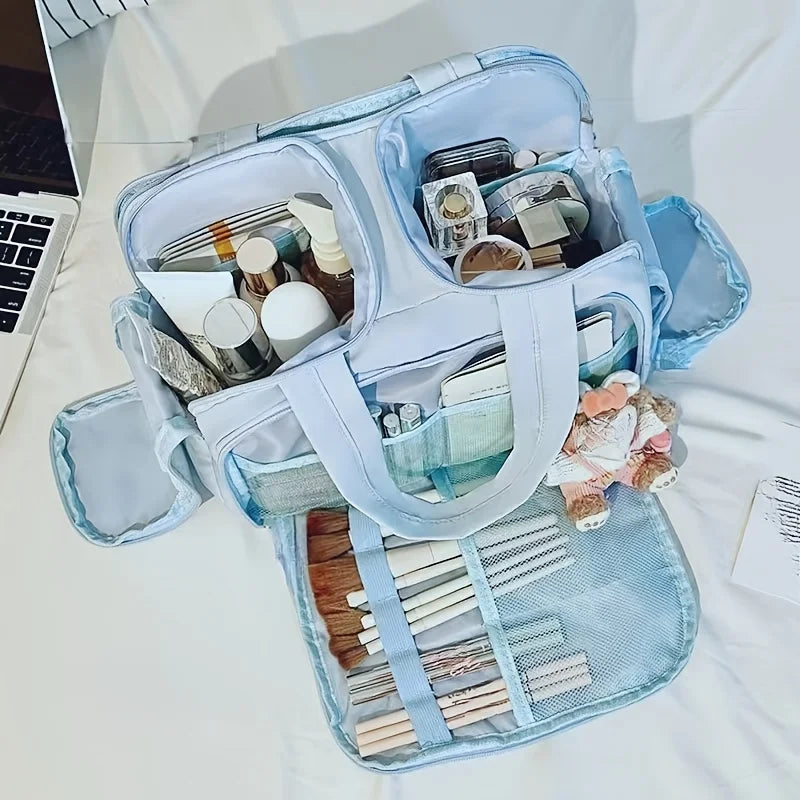 Large Capacity Travel Makeup Bag — Multi-Compartment Cosmetic Organizer