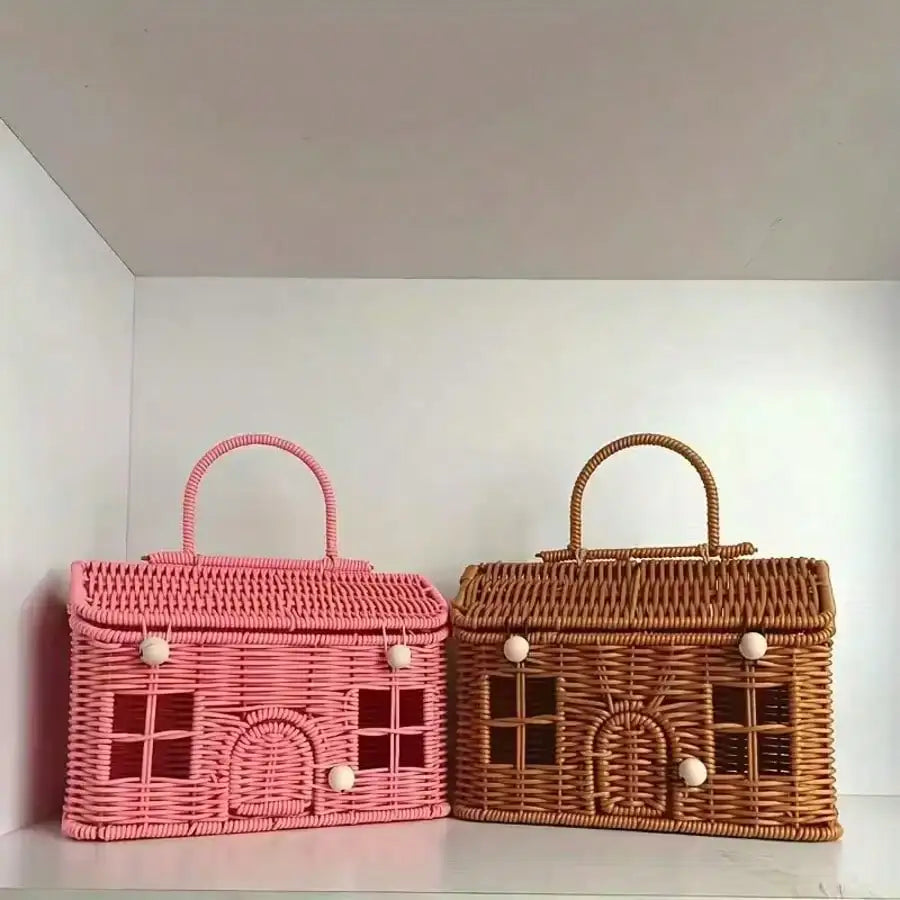 Woven Rattan-Style Storage Basket — Durable Covered Container with Lid