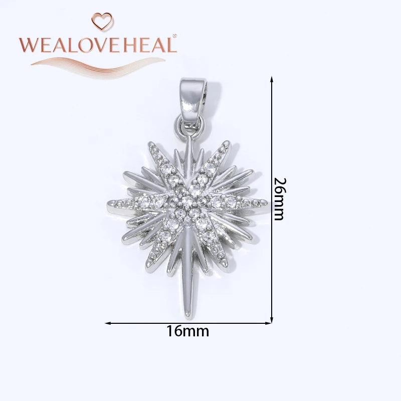 Sun Shaped Zirconia Pendants — 18K Gold Plated Jewelry Findings for DIY Crafts