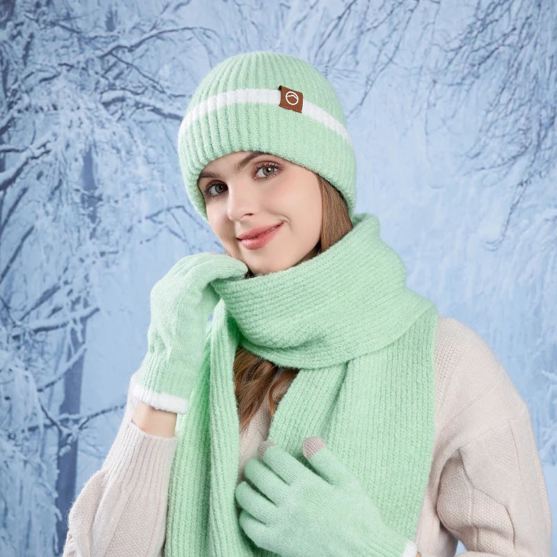 KINIJA Knitted Winter Accessory Set — Warm Hat, Scarf, and Gloves