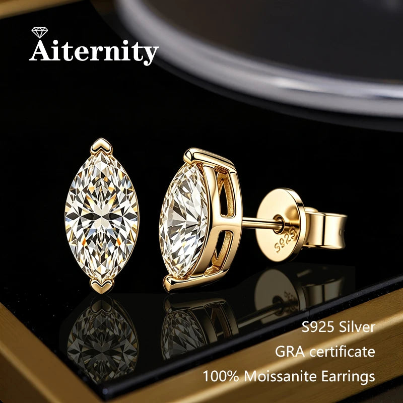 AITERNITY Moissanite Stud Earrings — Elegant S925 Silver Wedding Jewelry